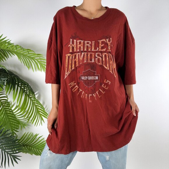 Vintage Y2K Red Harley Davidson Indie Grunge Short Sleeve Baggy T-Shirt / 2XL - Picture 2 of 7